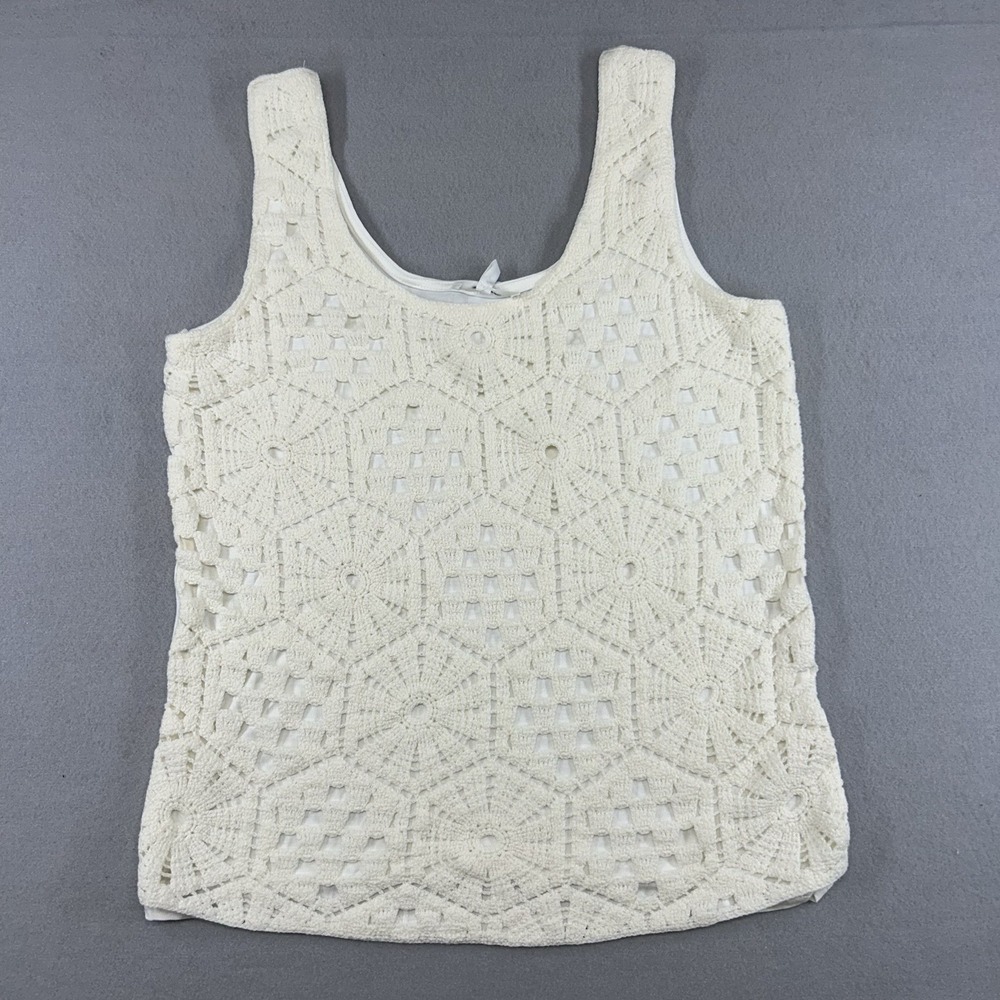 NWT Y2K Boho Crochet Knit Tank Cream Lace Crochet Cottagecore Sz S Maurices